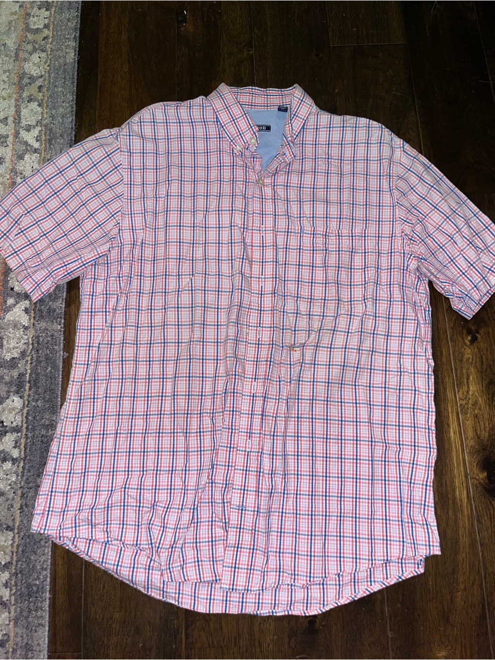 Classic Short-Sleeve Plaid Button-Up Shirt - Pink/Blue